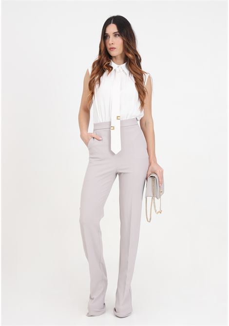Elegant ivory and pearl women's suit with tie ELISABETTA FRANCHI | TU00541E2CB4